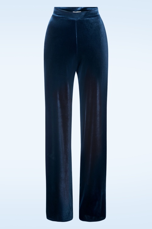 Vintage Chic for Topvintage Victoria Velvet Straight Leg Trousers in Navy Shop at Topvintage