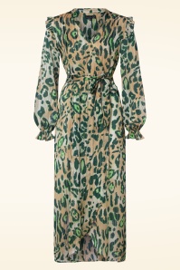 Smashed Lemon - Louisa Leopard maxi jurk in zand en groen