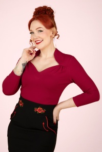 Vixen - Sweetheart jersey top in rood