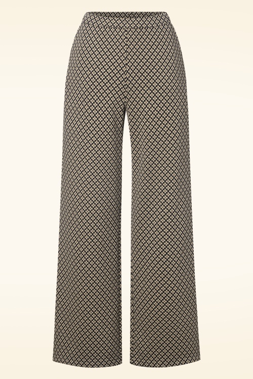 Smashed Lemon - Emmy pantalon met wijde pijpen in zand en zwart