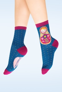 Powder - Matryoshka Doll sokken in navy en bessen