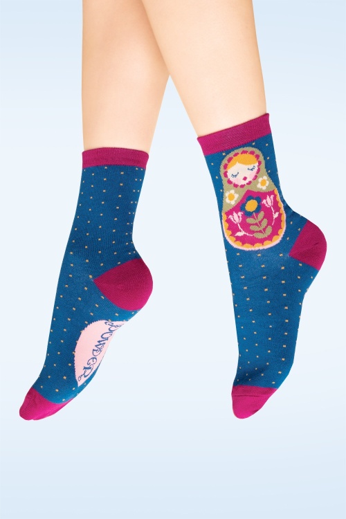 Powder - Matryoshka Doll sokken in navy en bessen