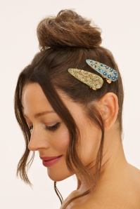 Powder - Jewelled haarclips in saliegroen en tealblauw