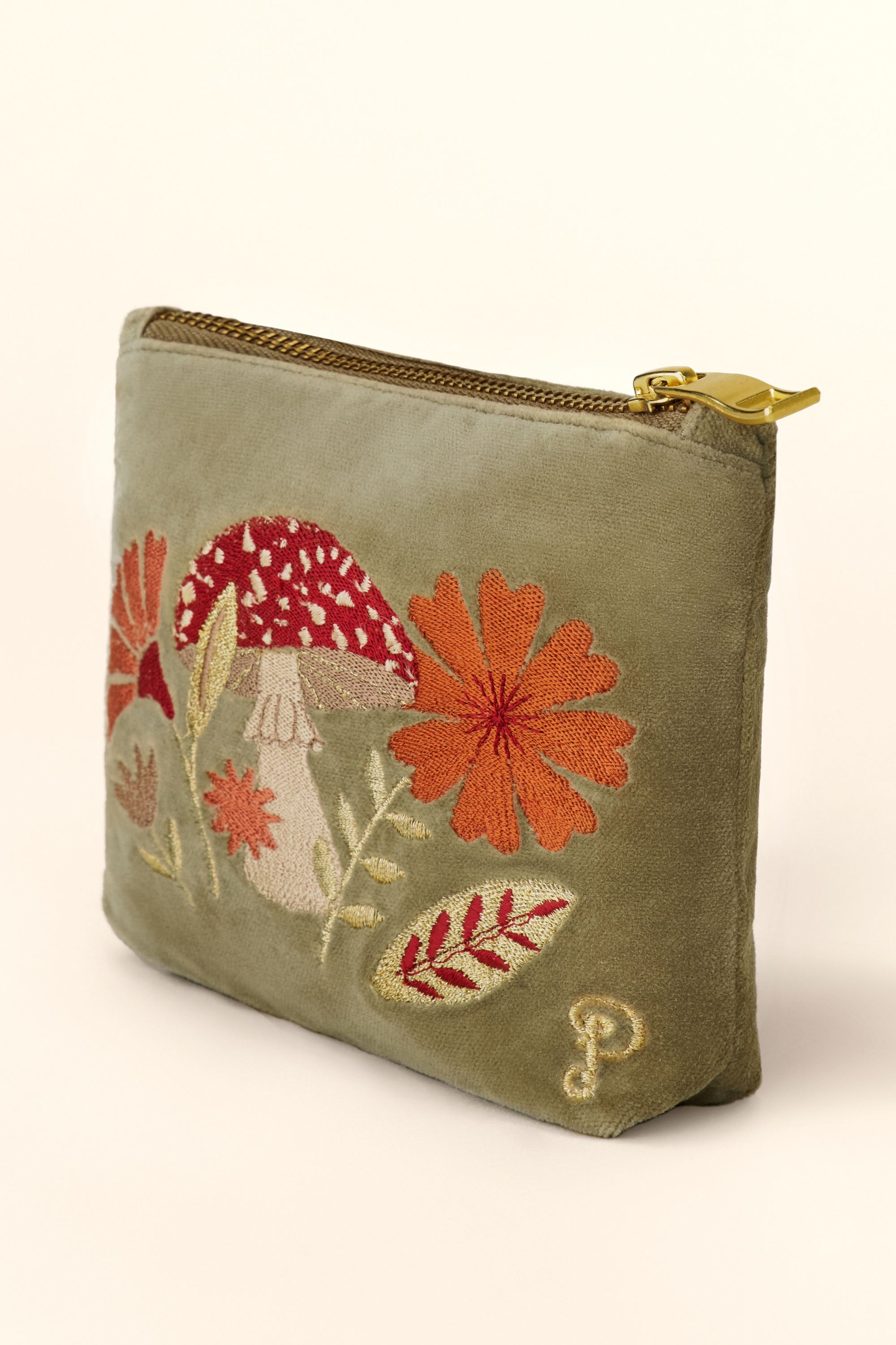 Powder - Velvet Embroidered Toadstool pouch met rits 2