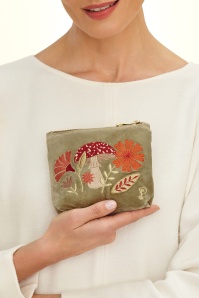 Powder - Velvet Embroidered Toadstool pouch met rits