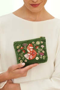 Powder - Velvet Embroidered Scandi Fox pouch met rits