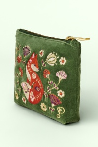 Powder - Velvet Embroidered Scandi Fox pouch met rits 2