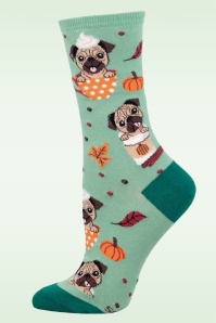 Socksmith - Pugkin Spice Latte sokken in turquoisegroen