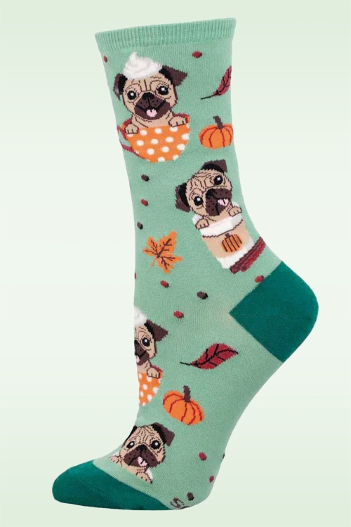 Socksmith - Pugkin Spice Latte sokken in turquoisegroen