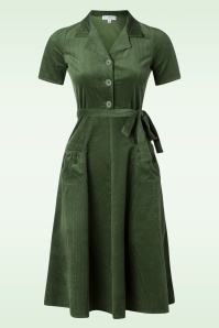 Very Cherry - Midi Revers Jurk in Corduroy Groen