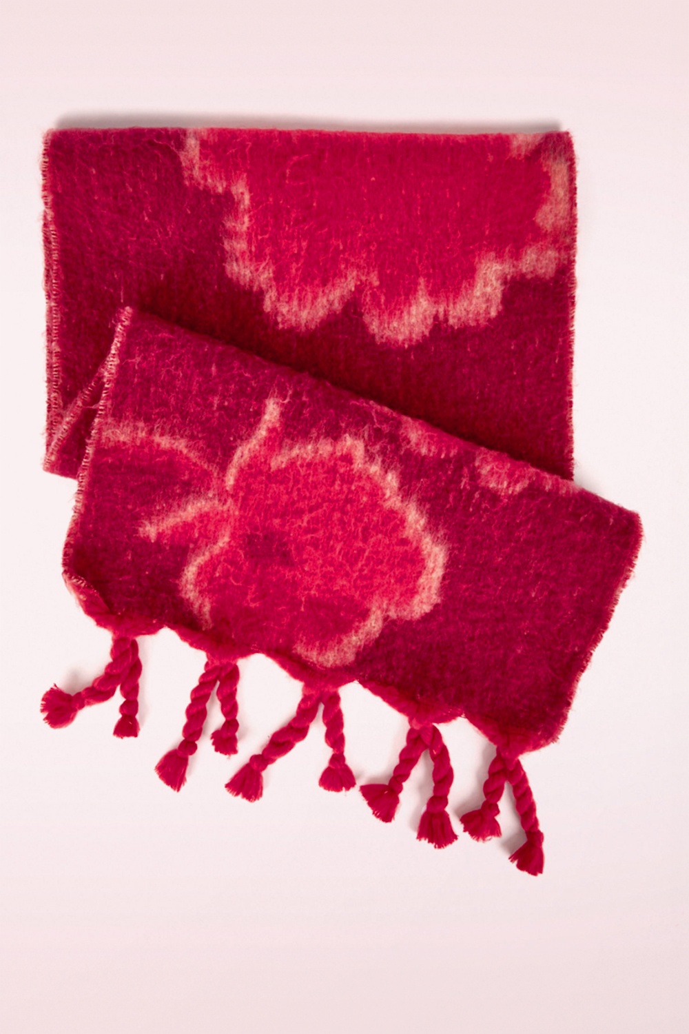 Surkana - Leah Jacquard sjaal met franjes in rood 2