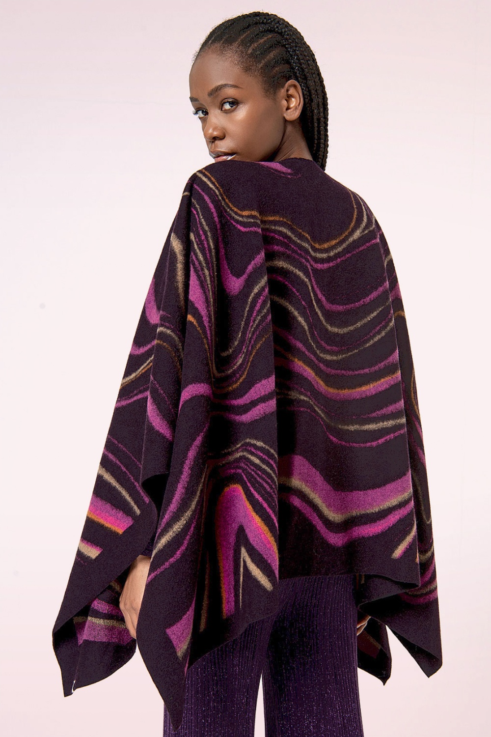 Surkana - Jacquard Poncho sjaal in paars 2