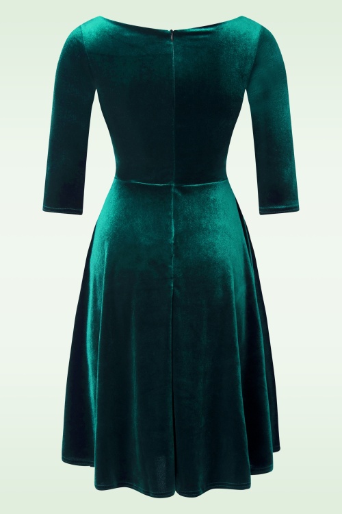 Vintage Chic for Topvintage - Riley Velvet Swing Jurk in Groen 3