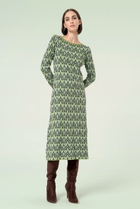 Surkana - Chloe gebreide jacquard midi jurk in groen 4