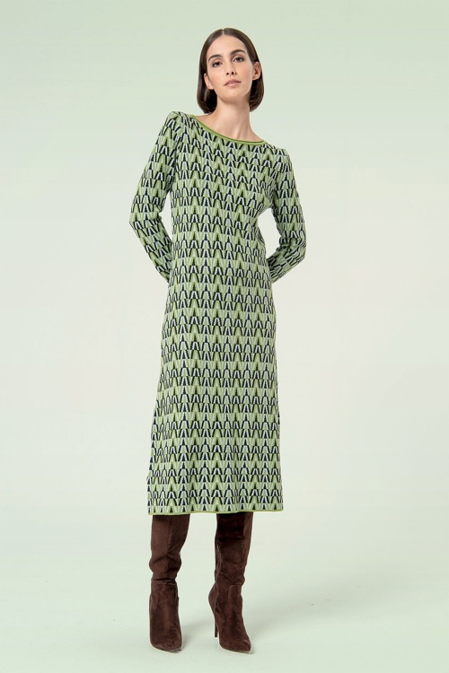 Surkana - Chloe gebreide jacquard midi jurk in groen 4