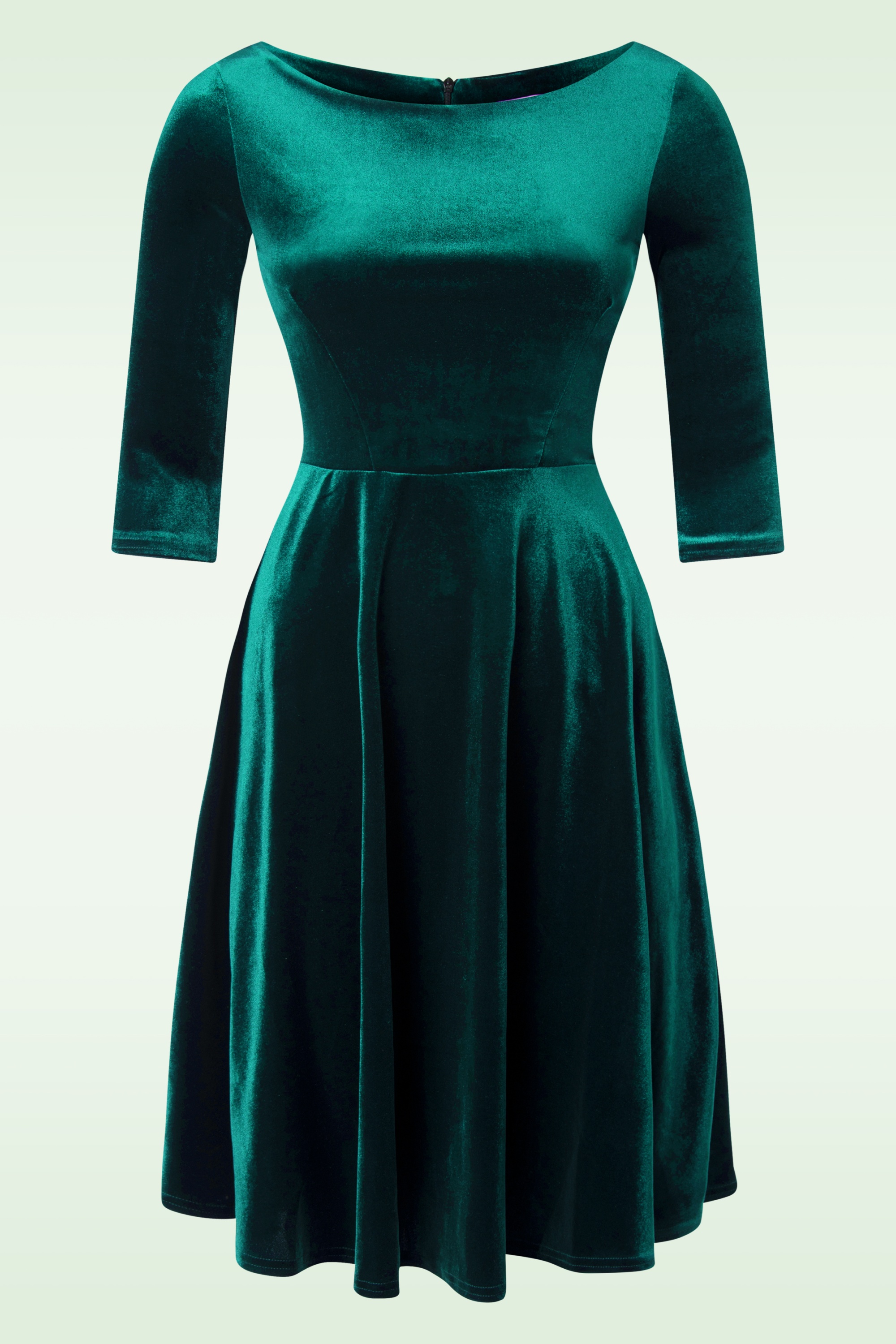 Vintage Chic for Topvintage - Riley Velvet Swing Jurk in Groen