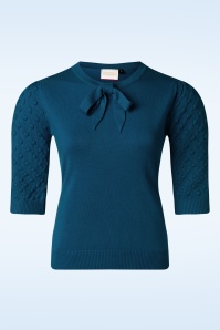 Topvintage Boutique Collection - Milly gebreide top in tealblauw 2