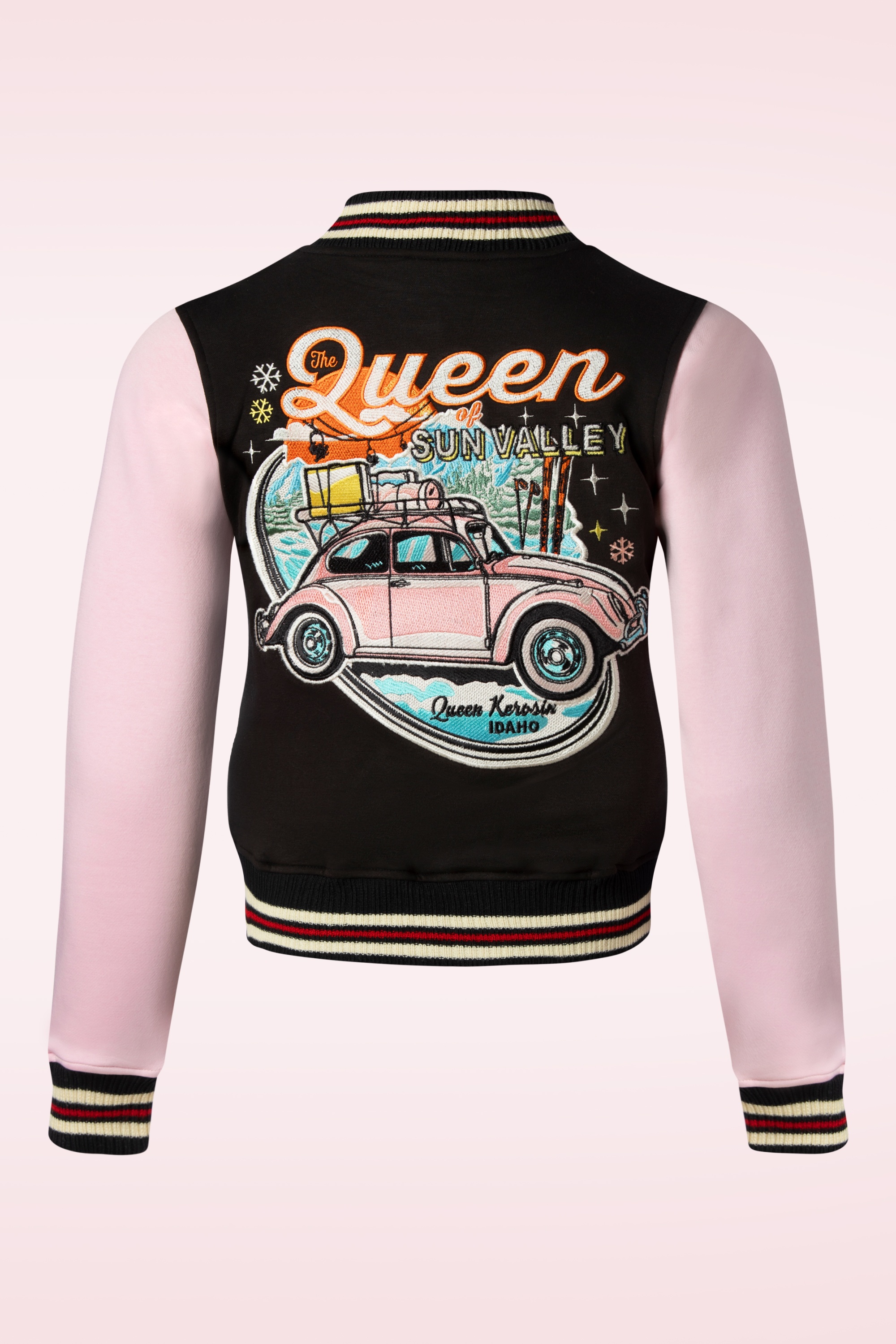 Queen Kerosin - The Queen of Sun Valley College Sweat jacket in zwart en roze 2