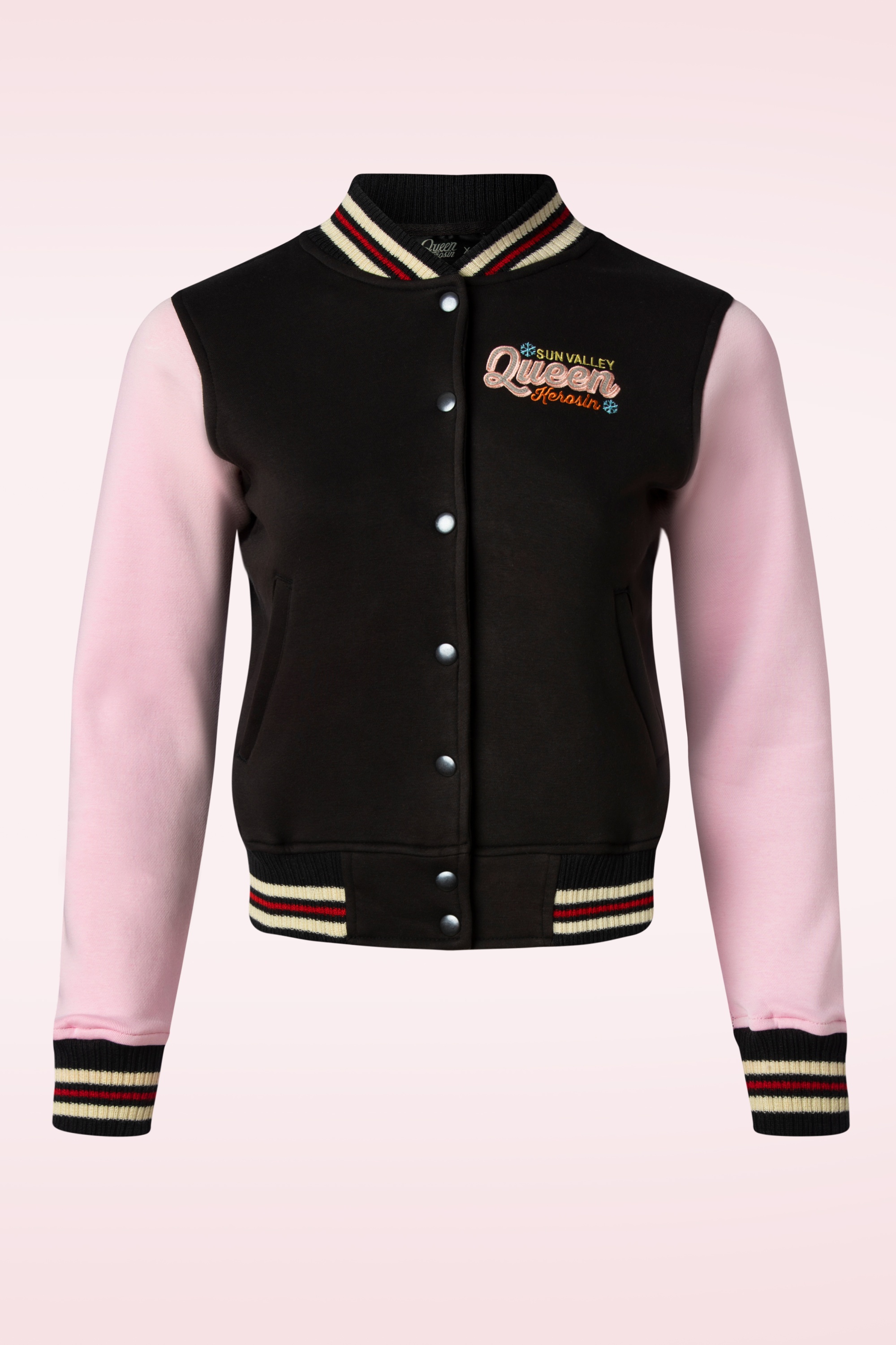 Queen Kerosin - The Queen of Sun Valley College Sweat jacket in zwart en roze