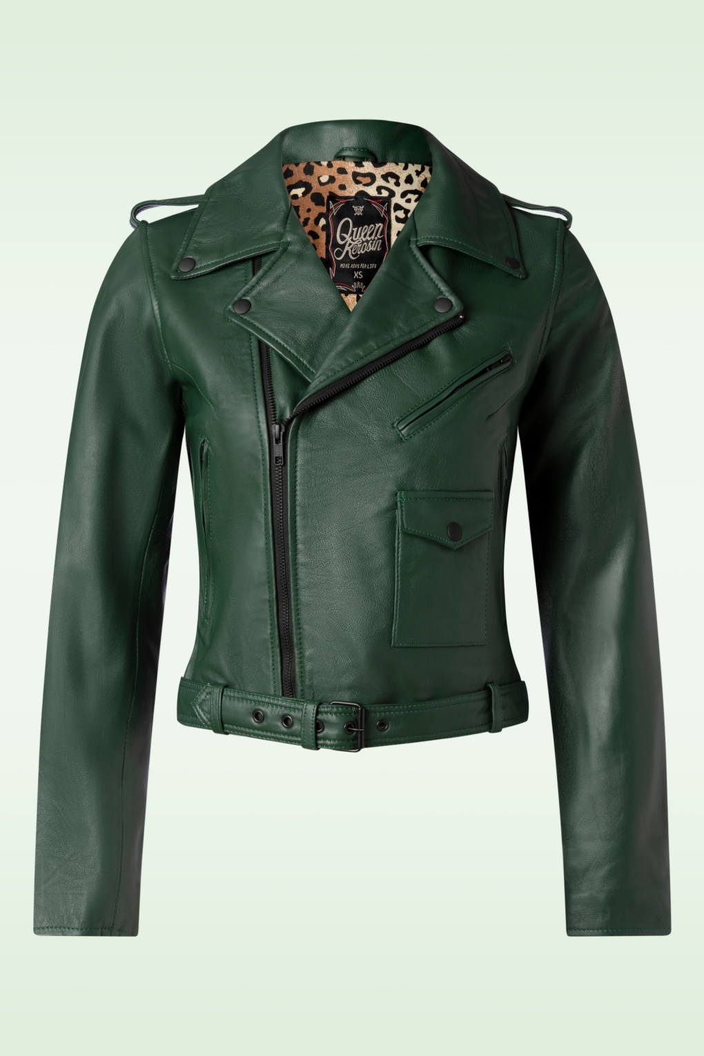 Queen Kerosin Veste de motard en cuir Marlon en vert profond | Acheter chez Topvintage