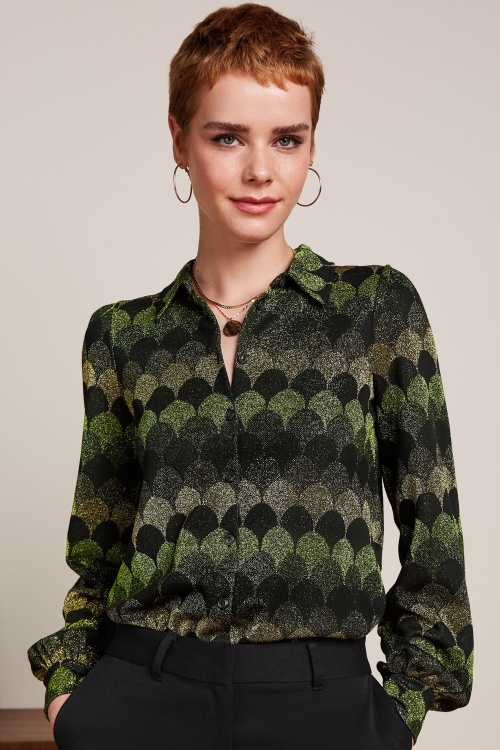 King Louie - Maisie Diva Jacquard blouse in olijfgroen 4