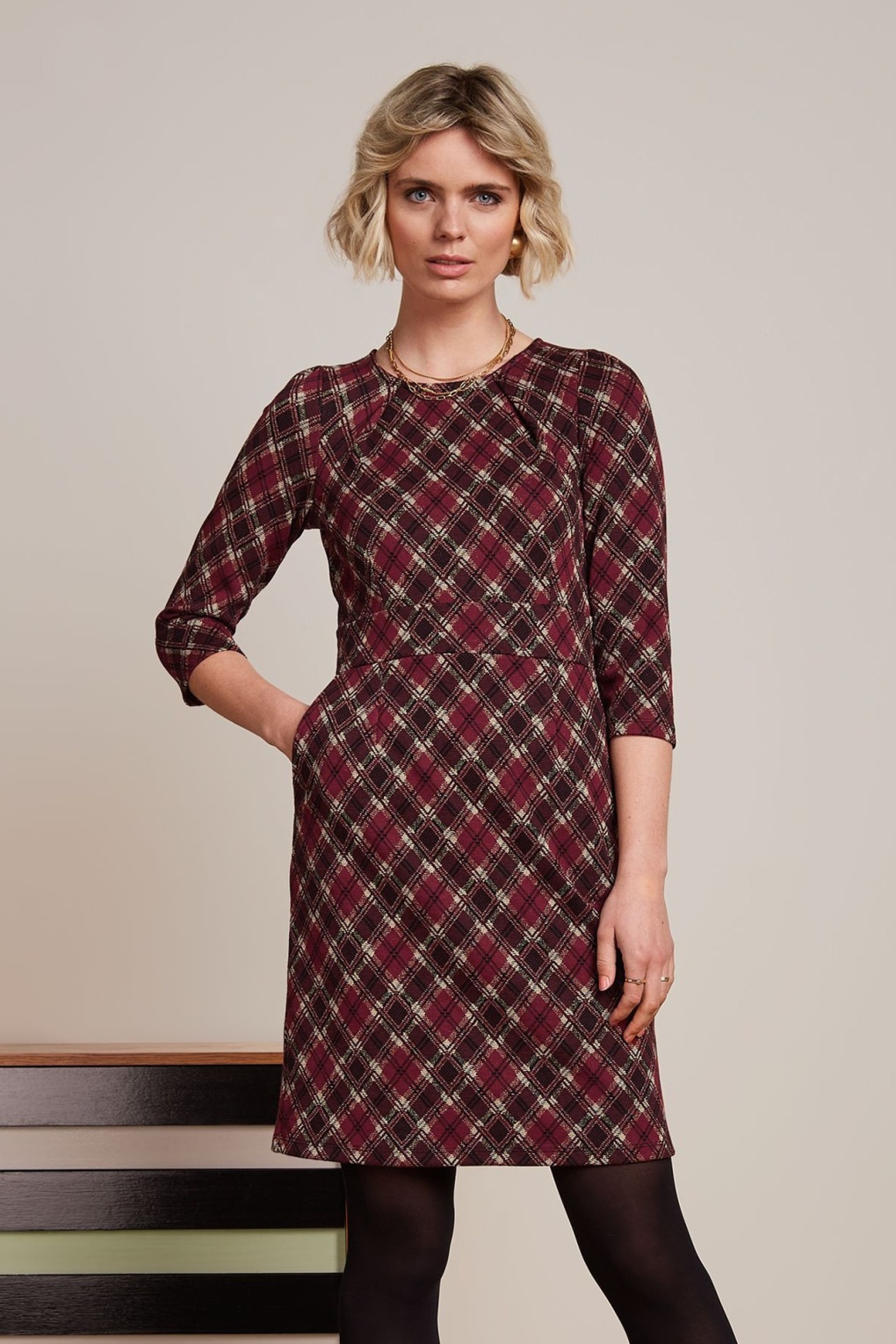 King Louie Mona Riley Jacquard Dress in Cabernet Red
