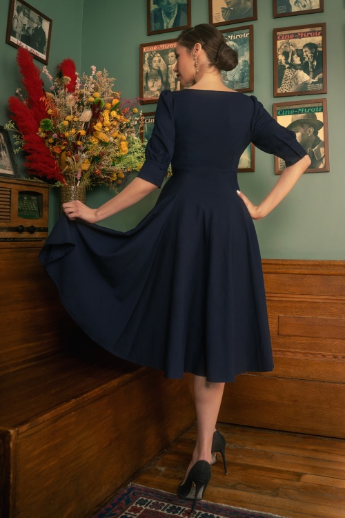 Vintage Diva  - The Graziella swing jurk in navyblauw 4