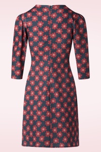 Vintage Chic for Topvintage - Carly floral a-lijn jurk in marineblauw en rood 3