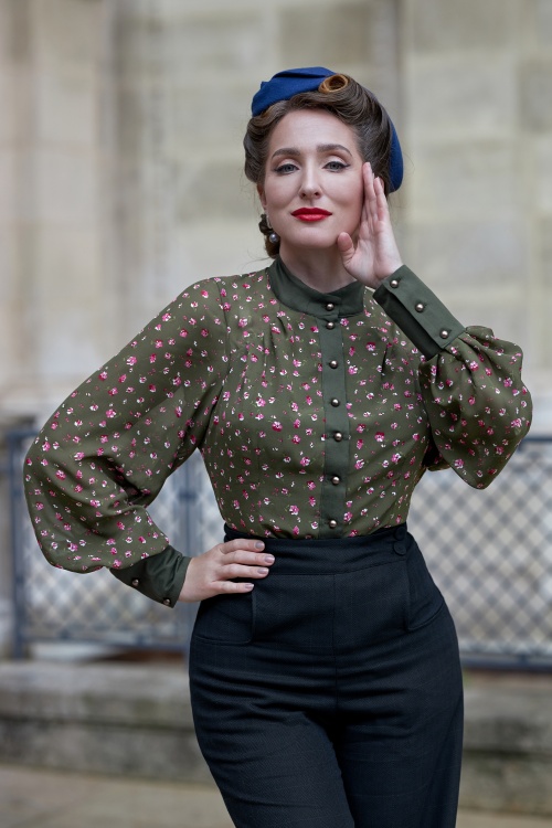 Miss Candyfloss - Ophelia Juniper floral blouse in olijfgroen