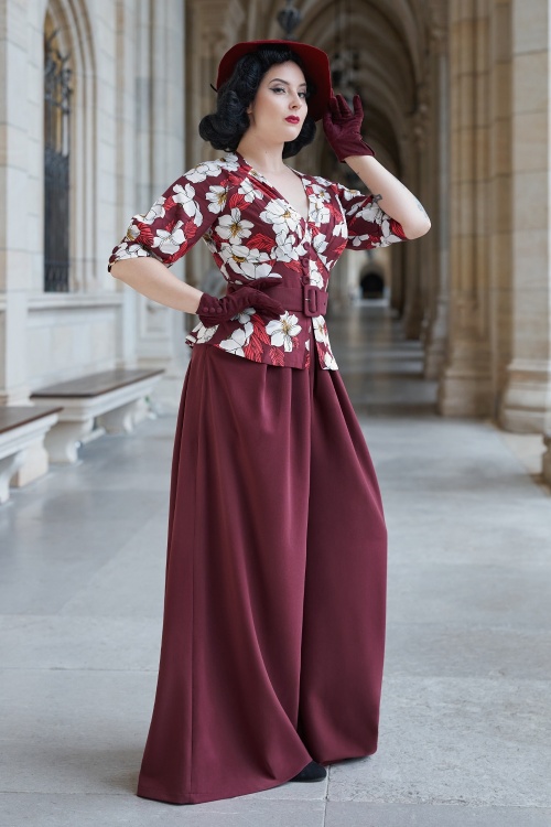 Burgundy floral jumpsuit online