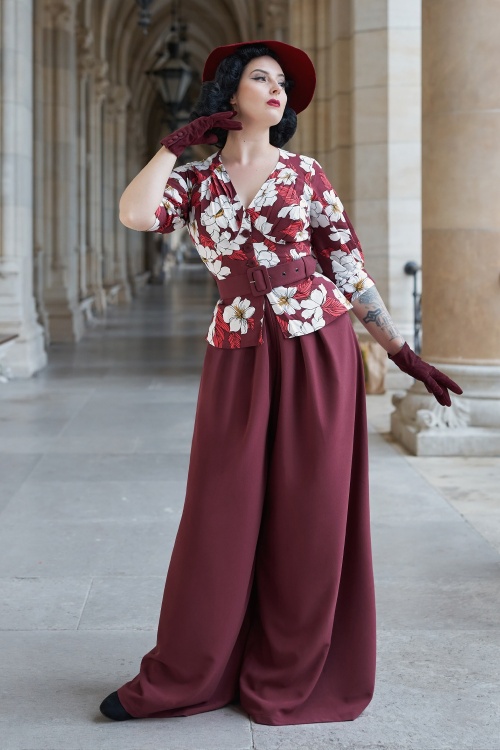 Miss Candyfloss - Ladivina Bo floral jumpsuit in wijnrood