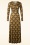 Vintage Chic for Topvintage - Mariana waaier print maxi jurk in mosterdgeel en bruin