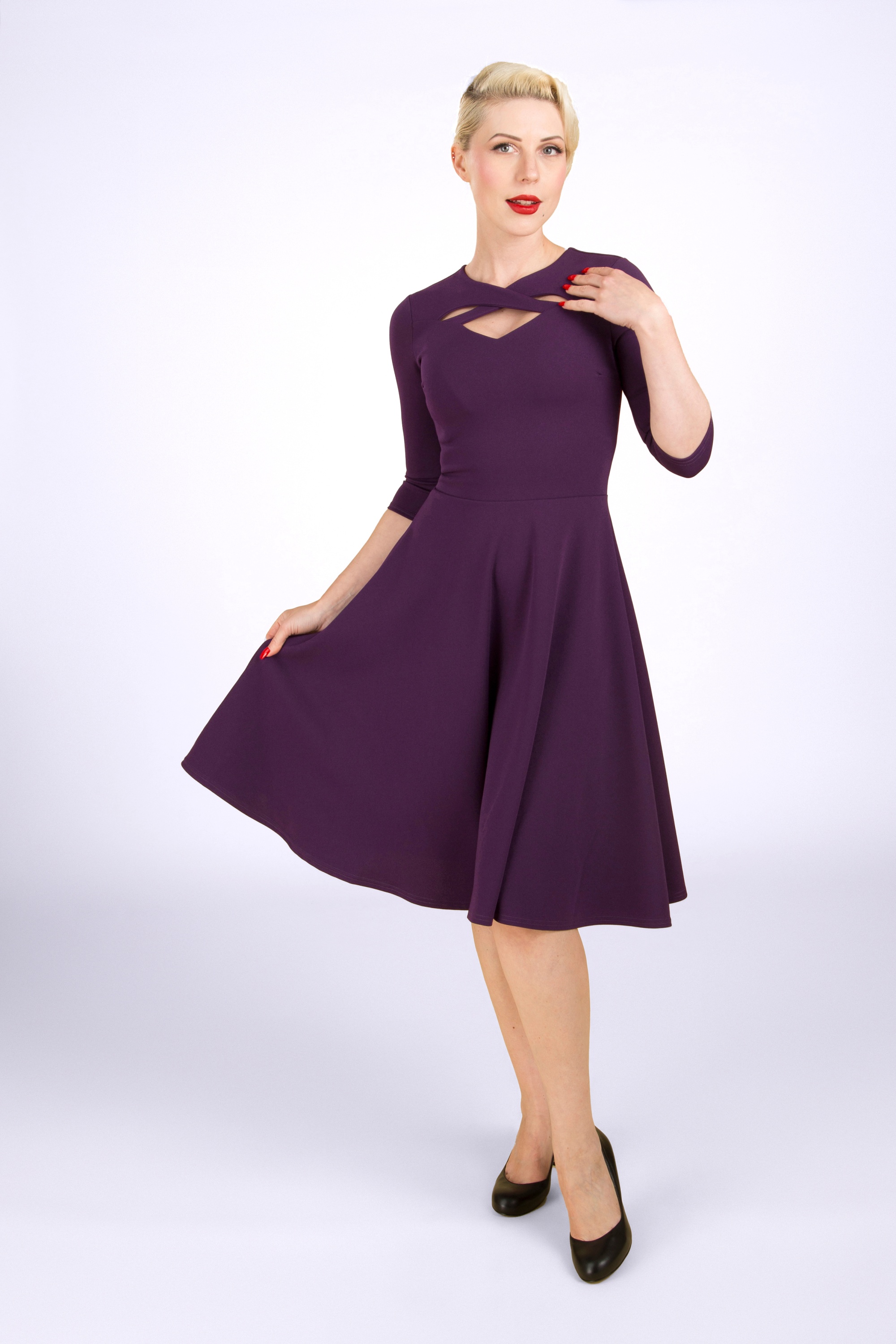 Vintage Chic for Topvintage - Leah swing jurk in aubergine