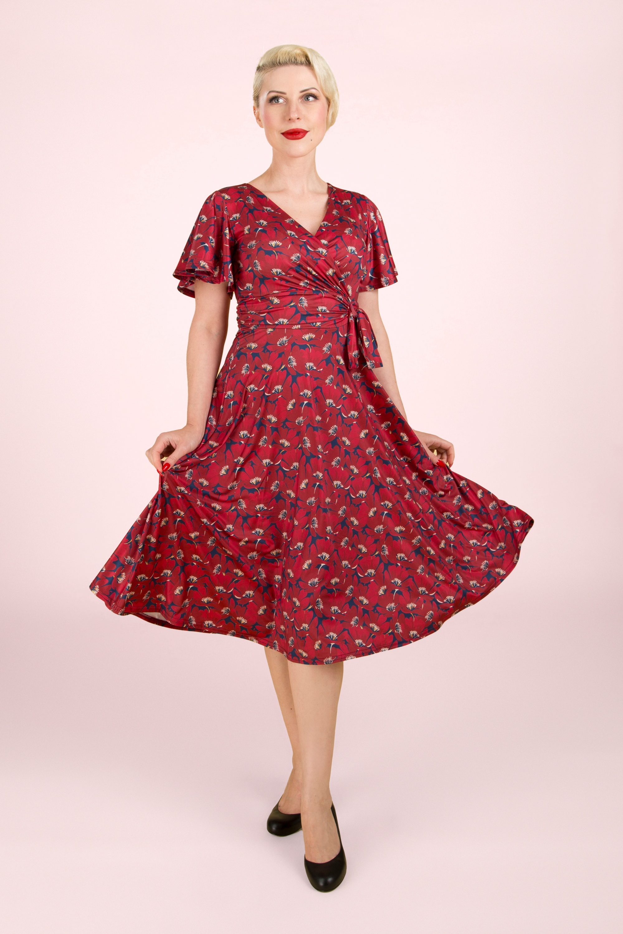 Vintage Chic for Topvintage - Irene Floral cross over swing jurk in rood