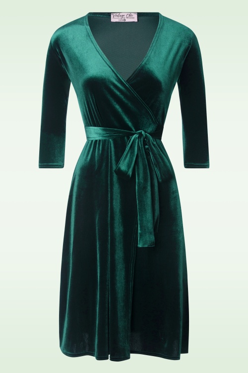 Vintage Chic for Topvintage - Liz fluwelen wikkeljurk in marineblauw