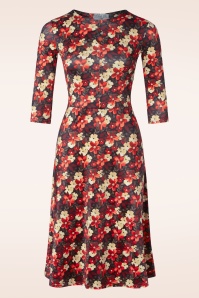 Vintage Chic for Topvintage - Topvintage exclusive ~ Martha floral swing jurk in zwart en oranje