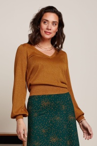 King Louie - Spiro V Neck Bellsleeve top in esdoorn oranje