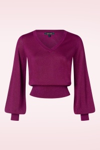 King Louie - Spiro V Neck Bellsleeve top in wild fuchsia 2