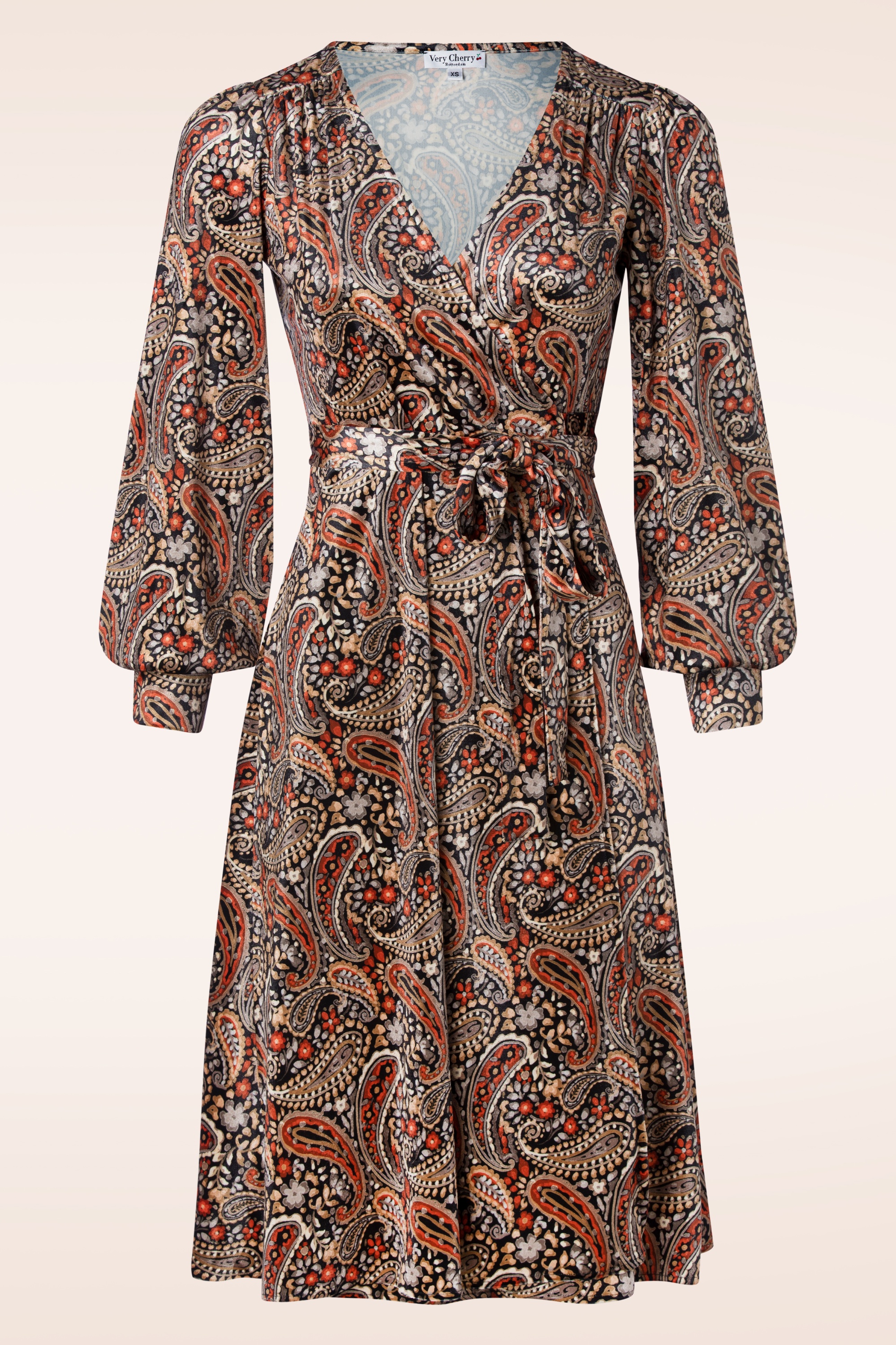 Very Cherry - Dalida fluwelen paisley wikkeljurk in multi