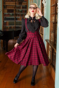 Plaid Suspender Swing Skirt in Red