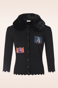 Banned Retro - Window Cat cardigan in zwart 2