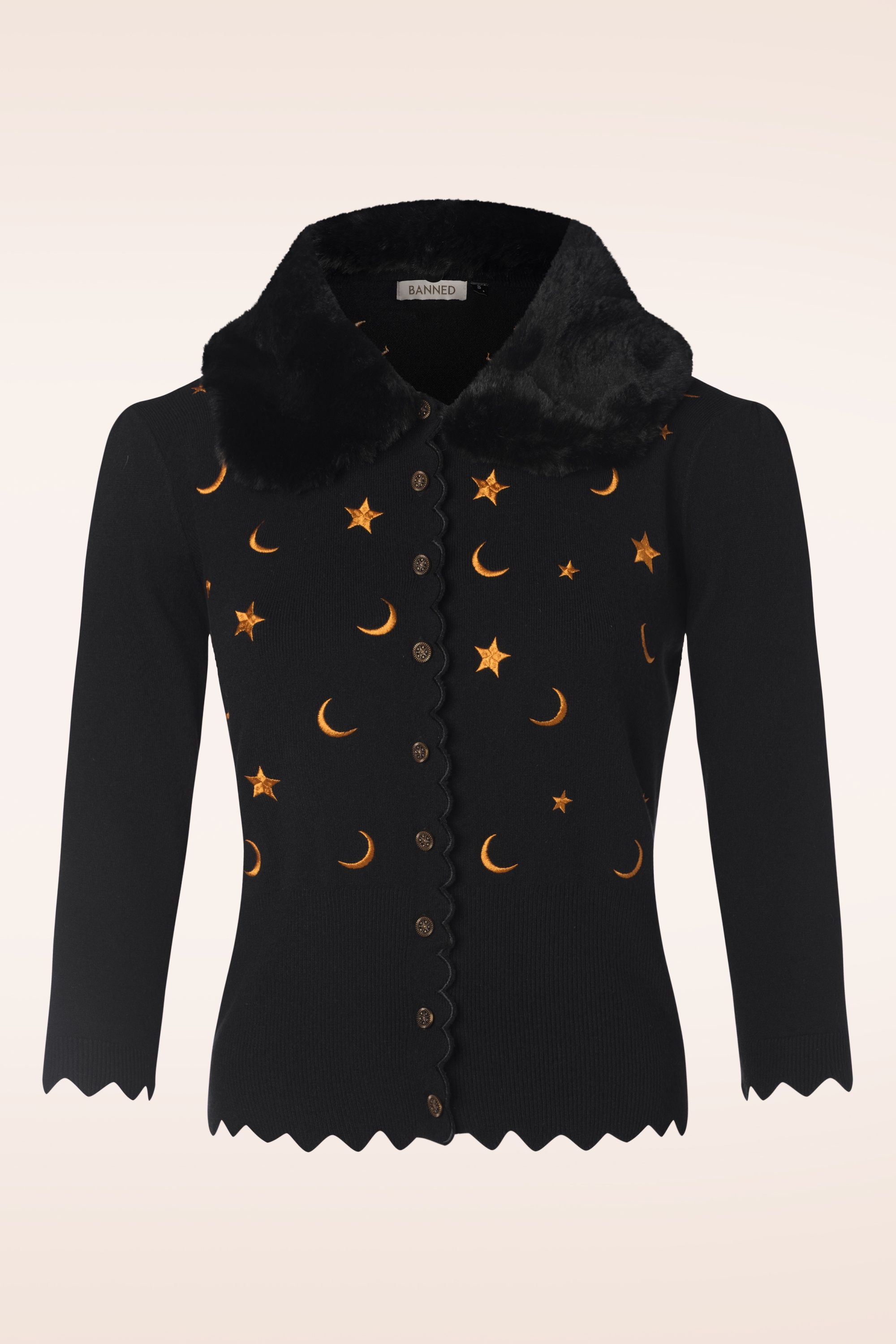 Banned Retro - Half Moon cardigan in zwart en goud 2