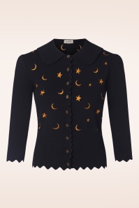 Banned Retro - Half Moon cardigan in zwart en goud 3