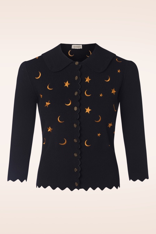 Banned Retro - Half Moon cardigan in zwart en goud 3