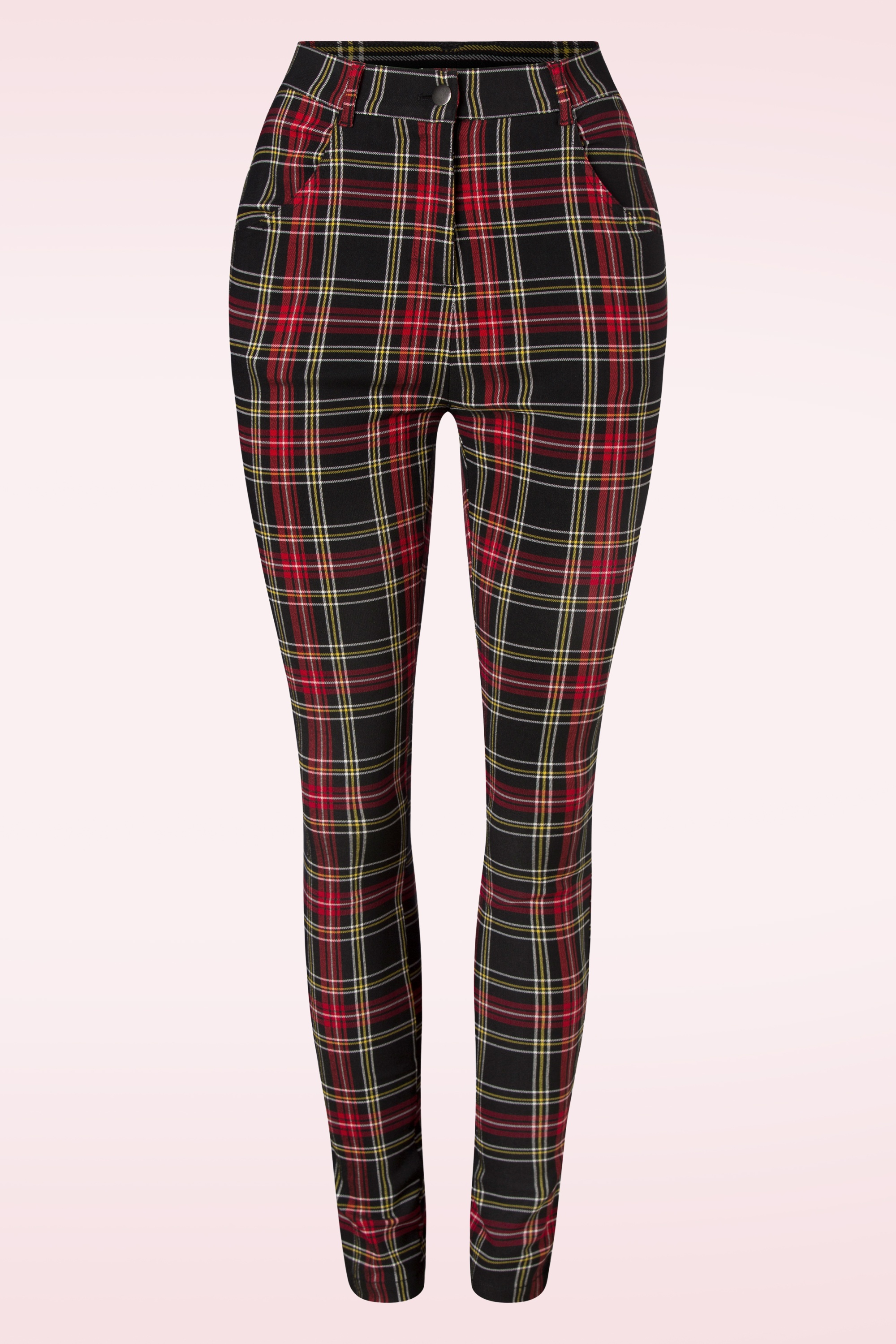 Banned Retro - Tilly Tartan broek in zwart en rood 2