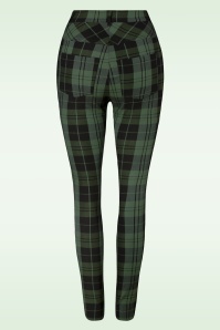 Banned Retro - Tilly Tartan broek in zwart en groen 3