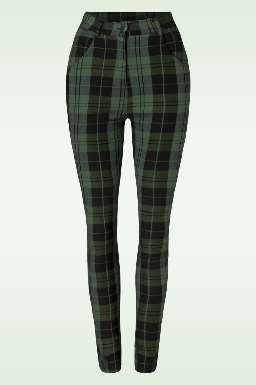 Banned Retro - Tilly Tartan broek in zwart en groen