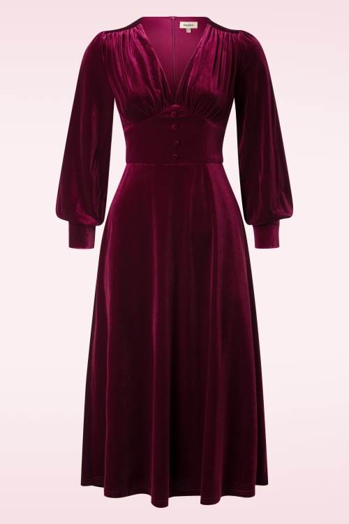 Timeless - Vanity Velvet Flared midi jurk in bordeauxrood