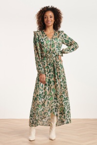 Smashed Lemon - Louisa Leopard maxi jurk in zand en groen 2