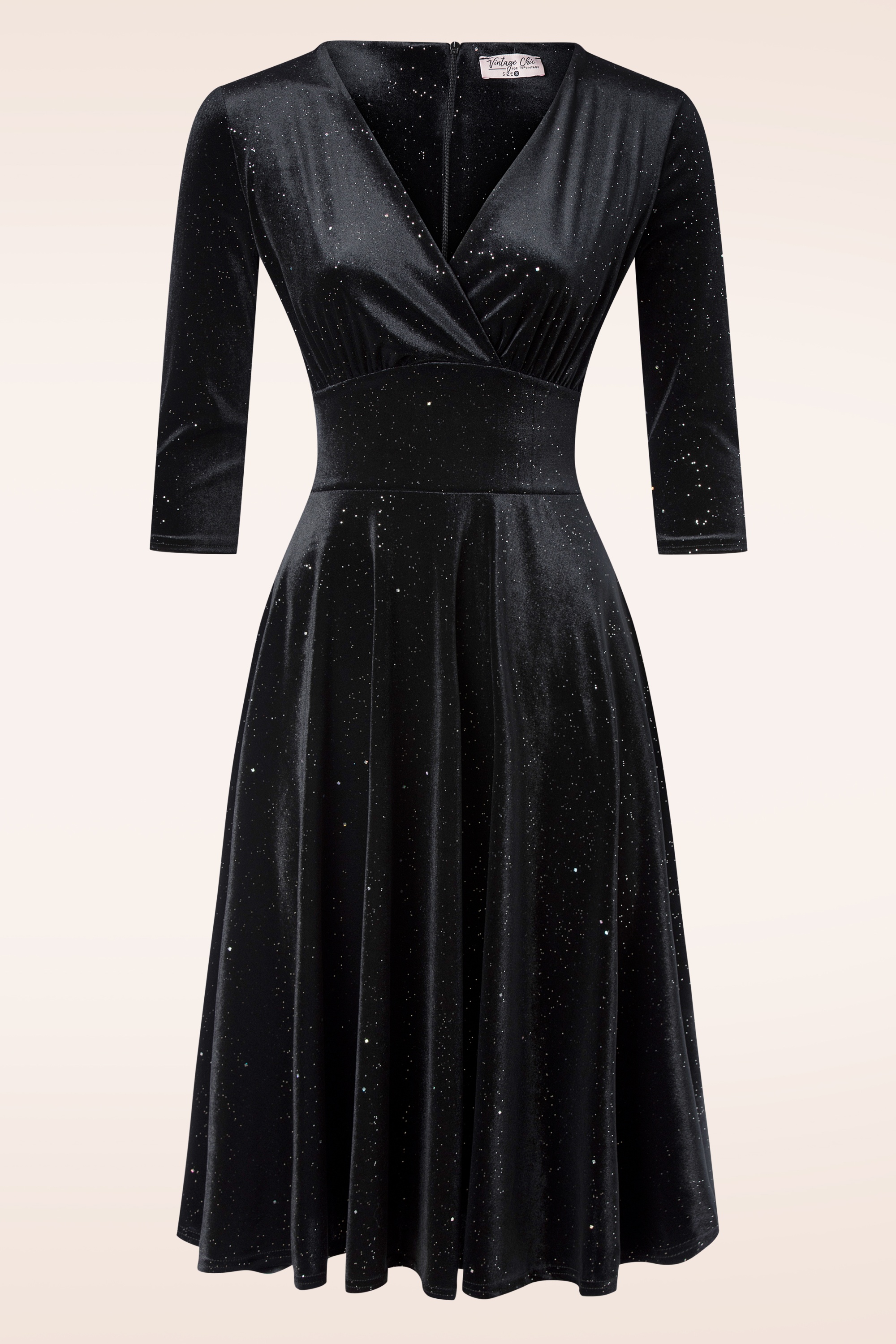 Vintage Chic for Topvintage - Glinda Velvet Glitter swing jurk in zwart